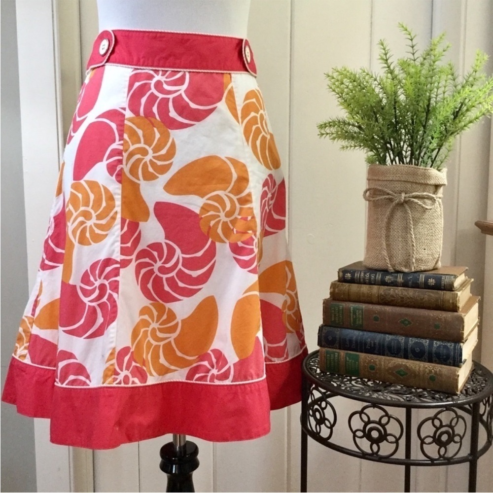 L.L. Bean Pink and Orange 100% Cotton Sea Shell Skirt S. 6 EUC
